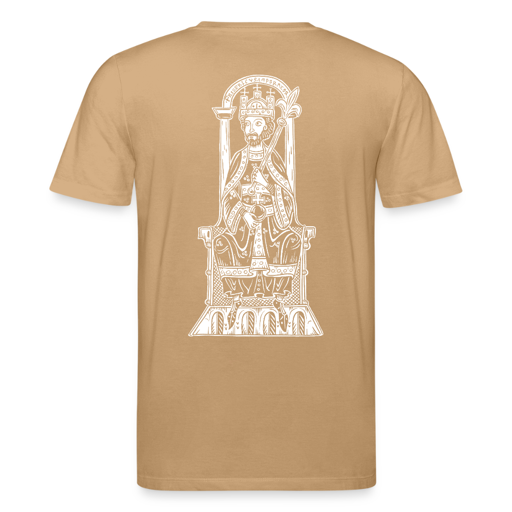 Bio-Shirt Friedrich I. Barbarossa (weißer Print hinten) | Mittelalterlicher Codex - Karamell