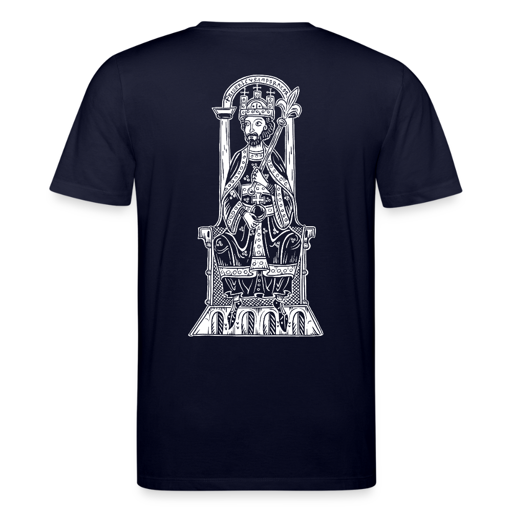 Bio-Shirt Friedrich I. Barbarossa (weißer Print hinten) | Mittelalterlicher Codex - Navy