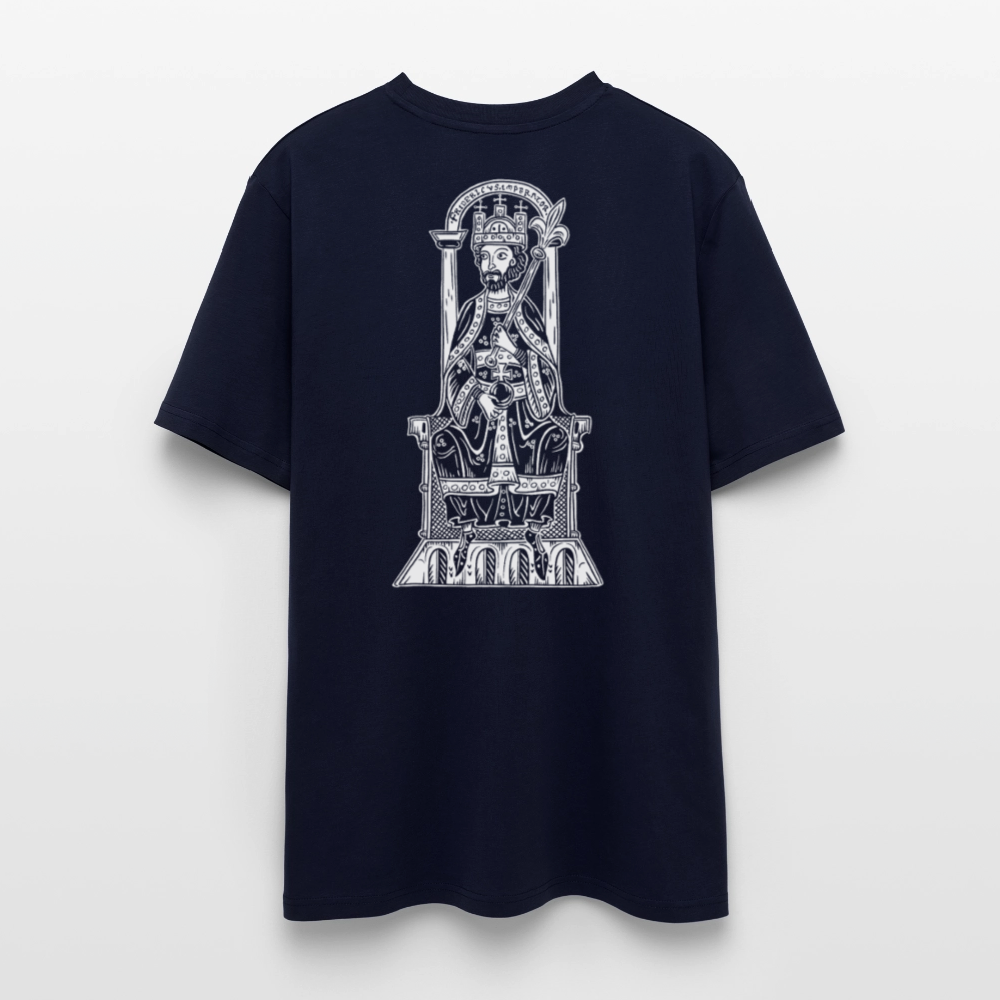 Bio-Shirt Friedrich I. Barbarossa (weißer Print hinten) | Mittelalterlicher Codex - Navy