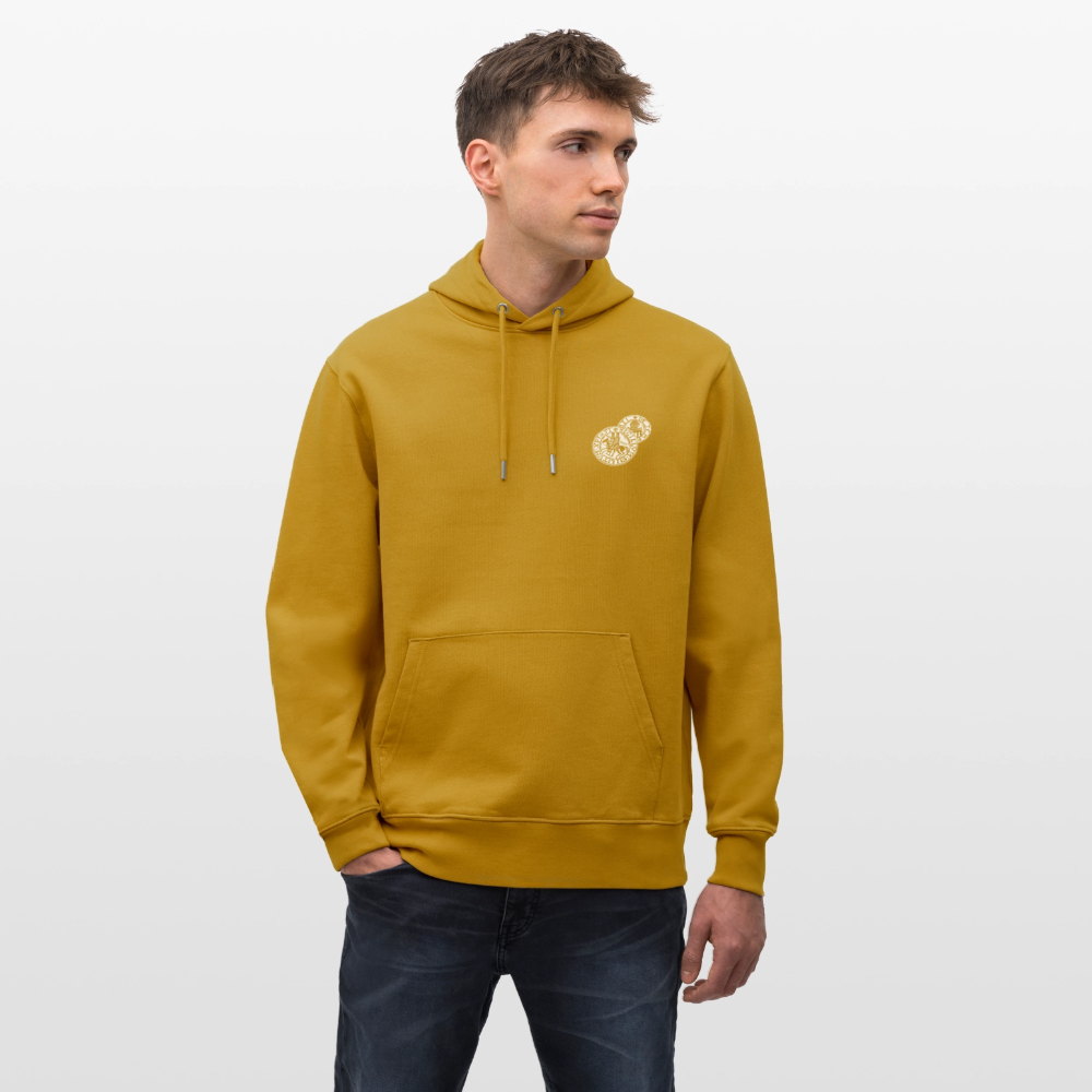 Templerhoodie | Siegel des Templerordens "Zwei Reiter auf einem Pferd" | dunkel | Bio Hoodie - Ocker