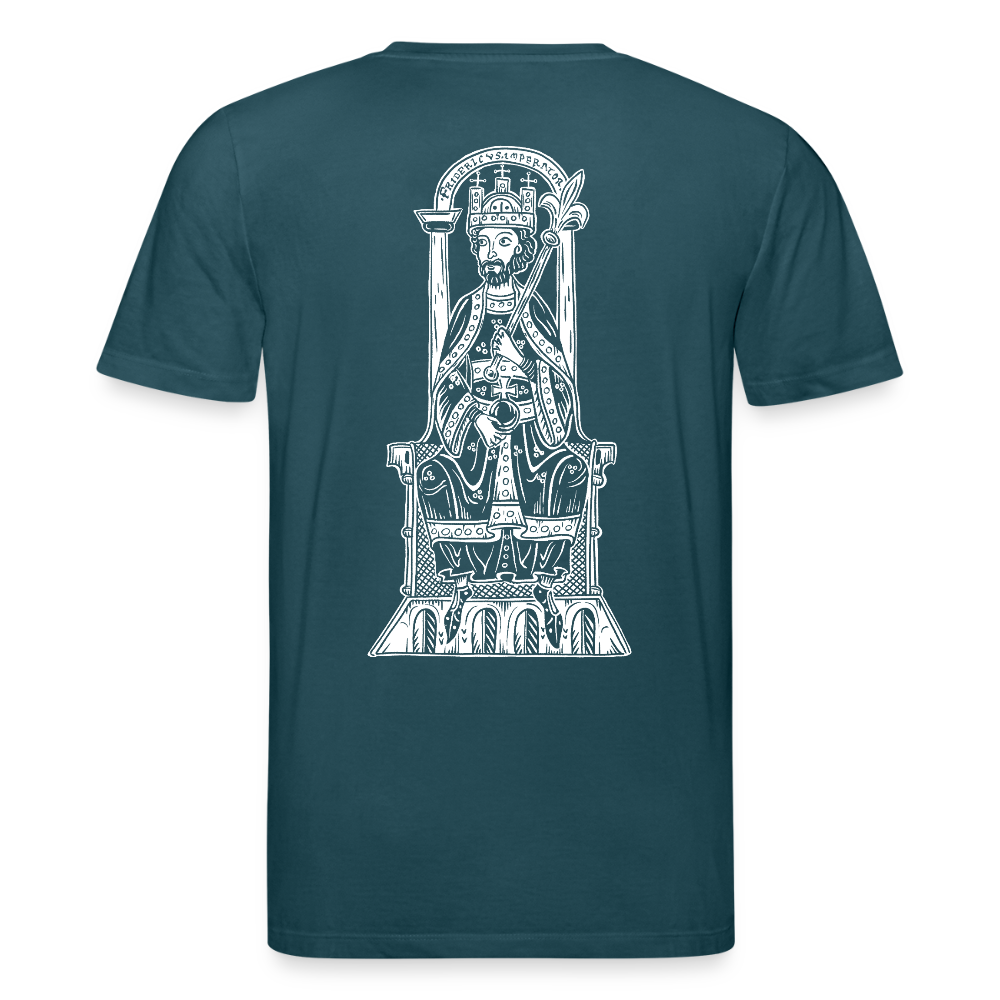 Bio-Shirt Friedrich I. Barbarossa (weißer Print hinten) | Mittelalterlicher Codex - Dunkles Petrol