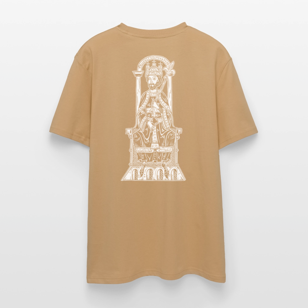 Bio-Shirt Friedrich I. Barbarossa (weißer Print hinten) | Mittelalterlicher Codex - Karamell