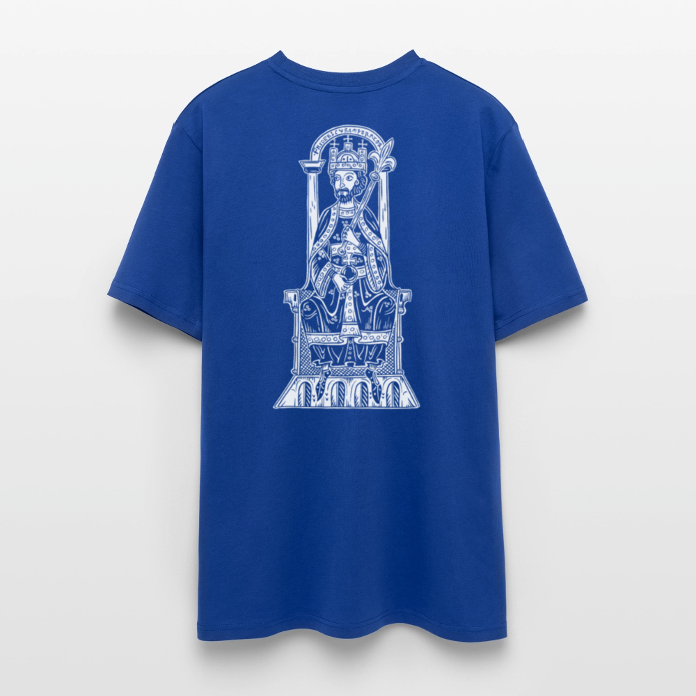 Bio-Shirt Friedrich I. Barbarossa (weißer Print hinten) | Mittelalterlicher Codex - Dunkelblau