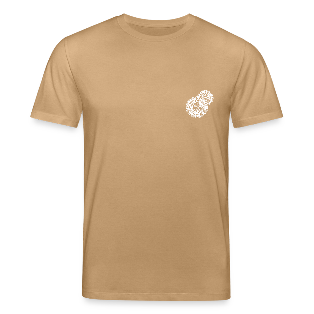 Templer Shirt | Siegel des Templerordens "Zwei Reiter auf einem Pferd" | dunkel | Bio-Shirt - Karamell 