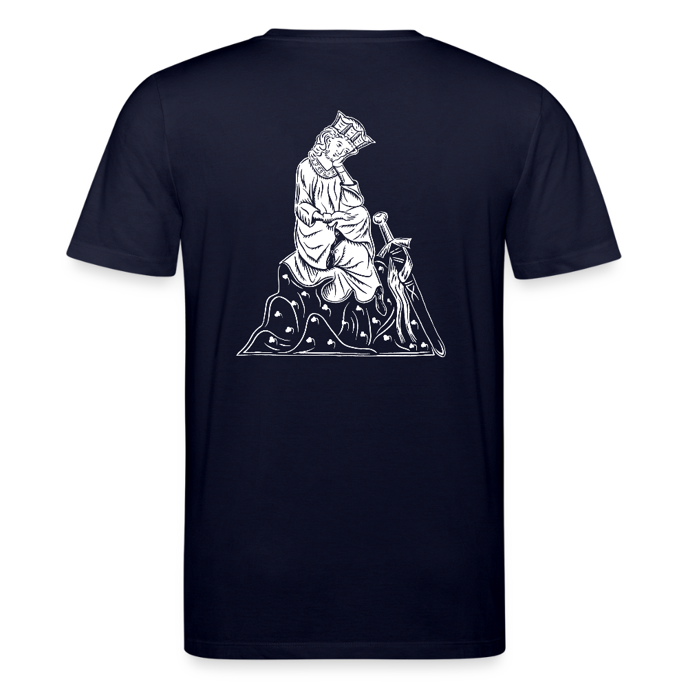 Bio-Shirt Walther von der Vogelweide (weißer Print hinten) | Mittelalterlicher Codex - Navy