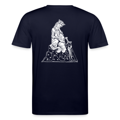 Bio-Shirt Walther von der Vogelweide (weißer Print hinten) | Mittelalterlicher Codex - Navy