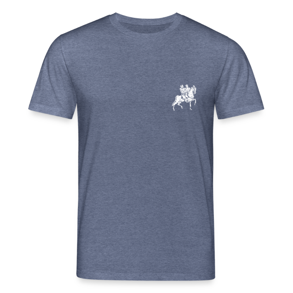 Templer Shirt | Symbol des Templerordens "Zwei Reiter auf einem Pferd" front | dunkel | Bio-Shirt - Dunkelblau meliert