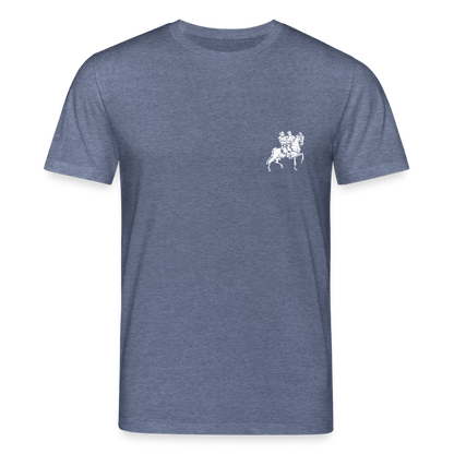 Templer Shirt | Symbol des Templerordens "Zwei Reiter auf einem Pferd" front | dunkel | Bio-Shirt - Dunkelblau meliert