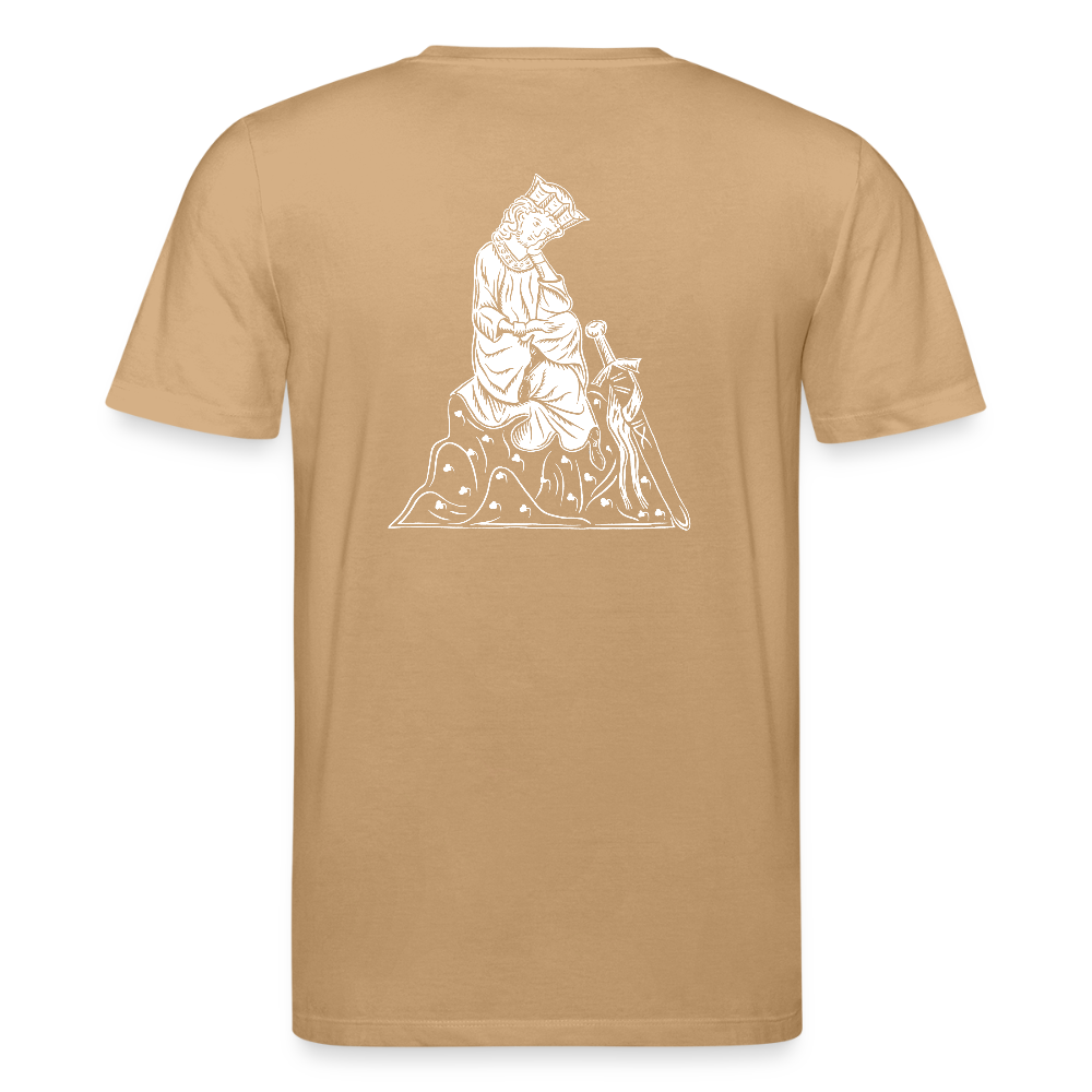 Bio-Shirt Walther von der Vogelweide (weißer Print hinten) | Mittelalterlicher Codex - Karamell 