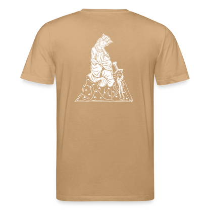 Bio-Shirt Walther von der Vogelweide (weißer Print hinten) | Mittelalterlicher Codex - Karamell 
