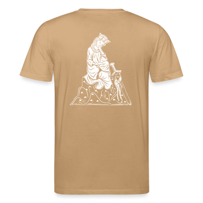 Bio-Shirt Walther von der Vogelweide (weißer Print hinten) | Mittelalterlicher Codex - Karamell 