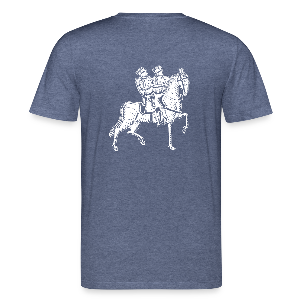 Templer Shirt | Symbol der Templer "Zwei Reiter auf einem Pferd" back I dunkel I Bio-Shirt - Dunkelblau meliert