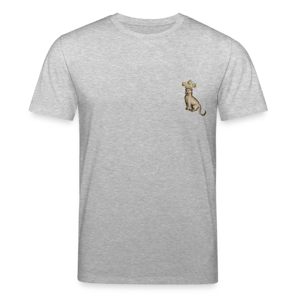 Mittelalterliche Tiere T-Shirt I "Königskatze" I hell I Bio-Shirt - Grau meliert