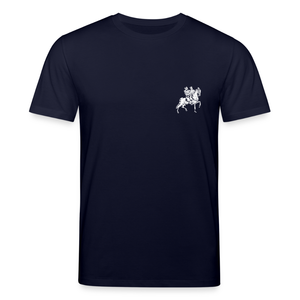 Templer Shirt | Symbol des Templerordens "Zwei Reiter auf einem Pferd" front | dunkel | Bio-Shirt - Navy