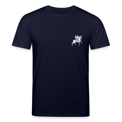 Templer Shirt | Symbol des Templerordens "Zwei Reiter auf einem Pferd" front | dunkel | Bio-Shirt - Navy