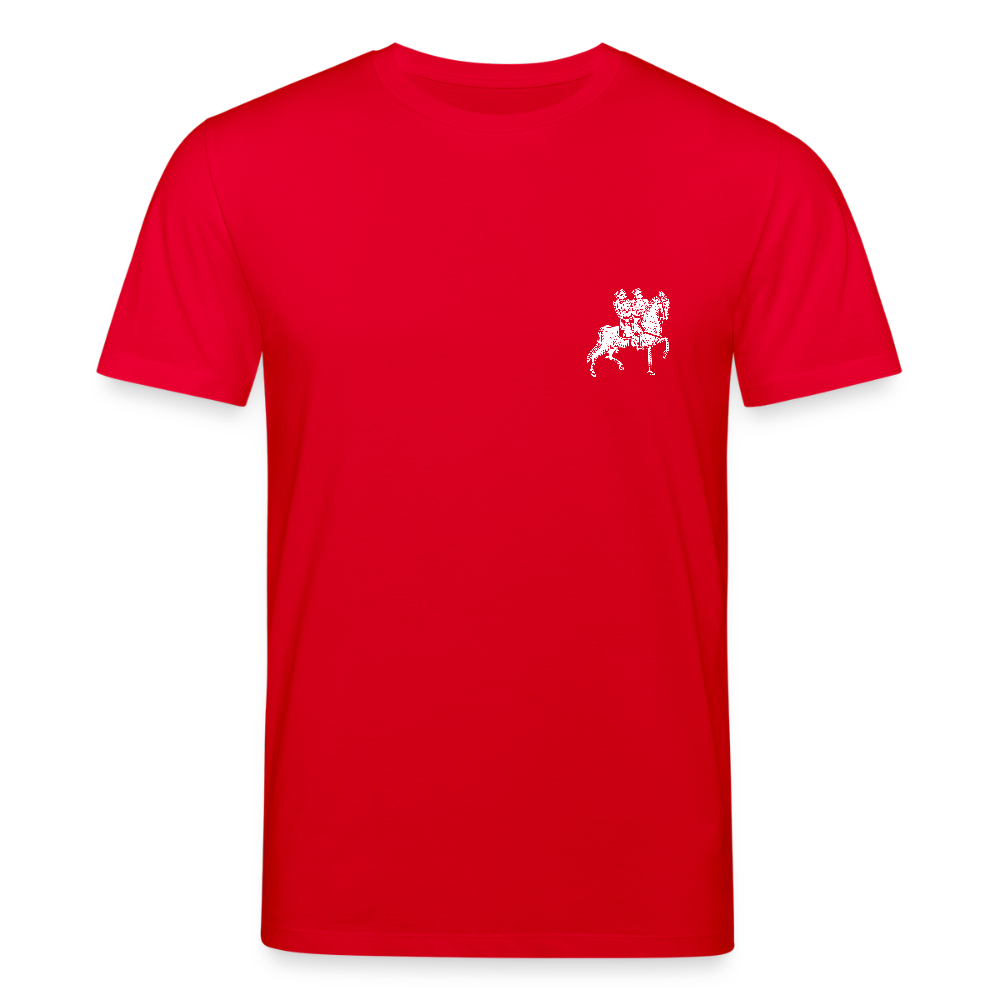 Templer Shirt | Symbol des Templerordens "Zwei Reiter auf einem Pferd" front | dunkel | Bio-Shirt - Rot