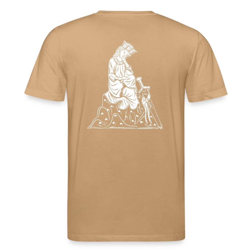 Bio-Shirt Walther von der Vogelweide (schwarzer Print hinten) | Mittelalterlicher Codex v2 - Karamell 