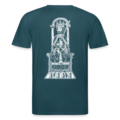 Bio-Shirt Friedrich I. Barbarossa (weißer Print hinten) | Mittelalterlicher Codex - Dunkles Petrol