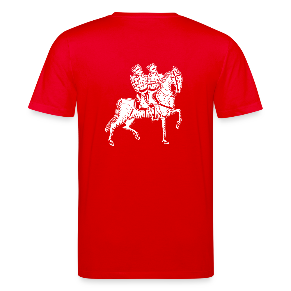 Templer Shirt | Symbol der Templer "Zwei Reiter auf einem Pferd" back I dunkel I Bio-Shirt - Rot