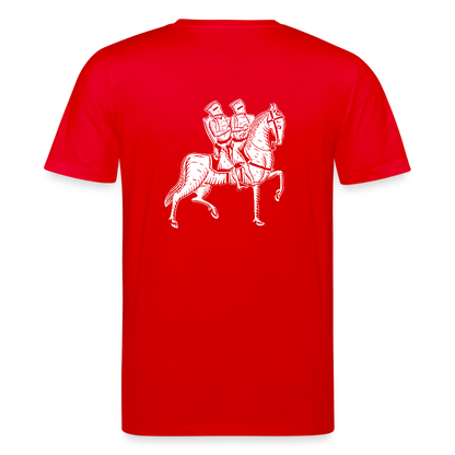 Templer Shirt | Symbol der Templer "Zwei Reiter auf einem Pferd" back I dunkel I Bio-Shirt - Rot