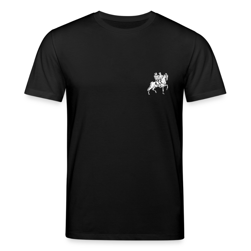 Templer Shirt | Symbol des Templerordens "Zwei Reiter auf einem Pferd" front | dunkel | Bio-Shirt - Schwarz