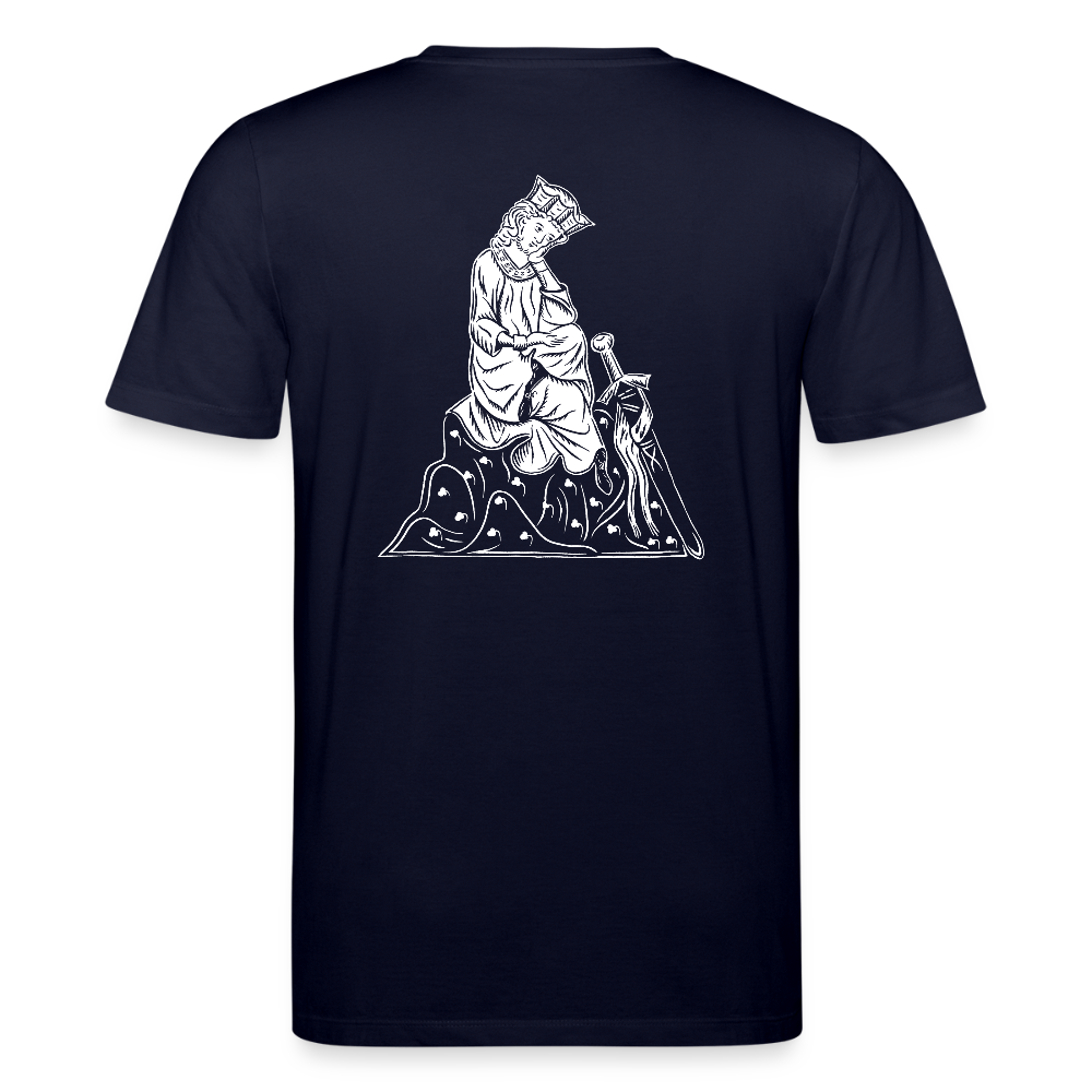 Bio-Shirt Walther von der Vogelweide (schwarzer Print hinten) | Mittelalterlicher Codex v2 - Navy