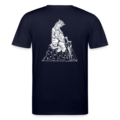 Bio-Shirt Walther von der Vogelweide (schwarzer Print hinten) | Mittelalterlicher Codex v2 - Navy