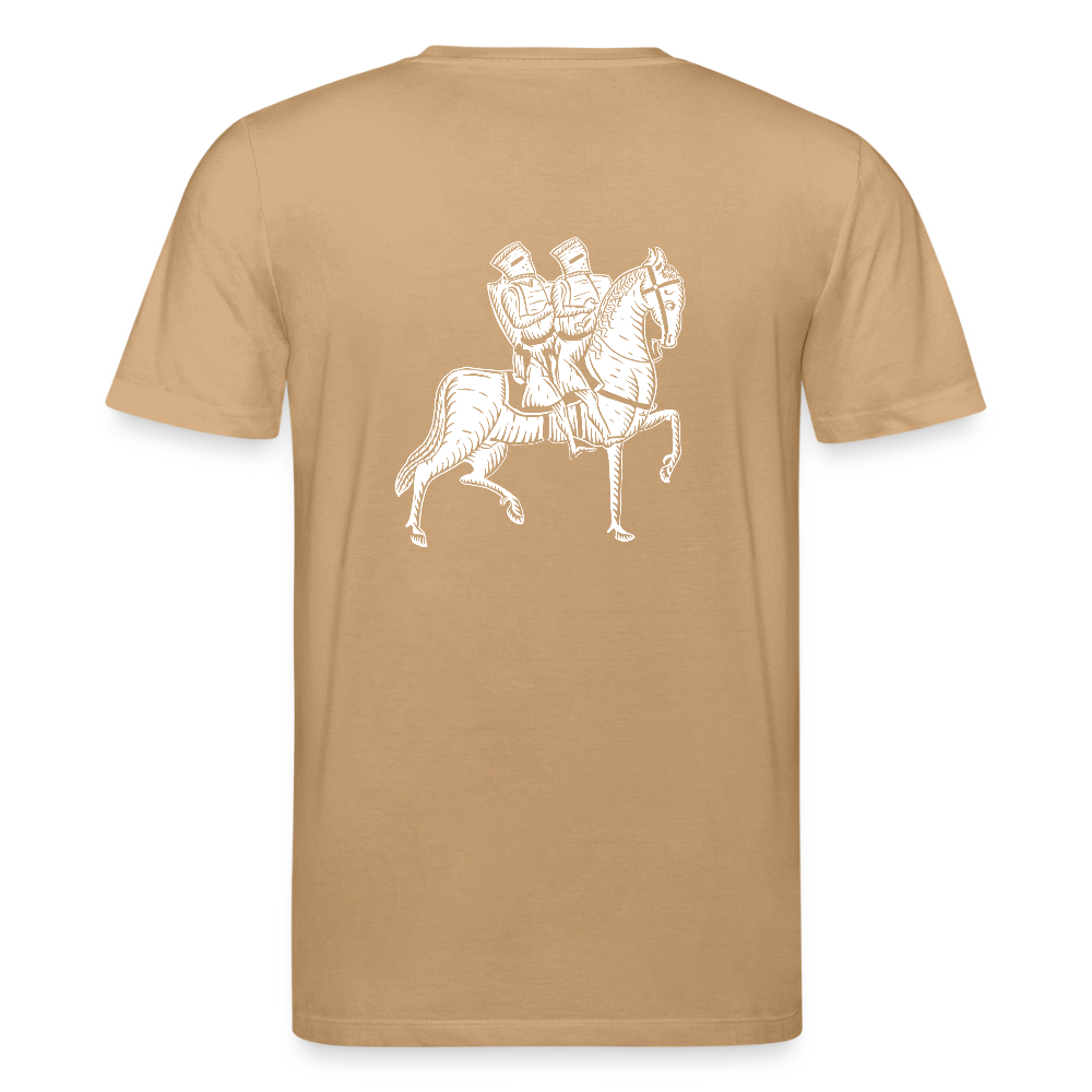 Templer Shirt mit Rückendruck  ‚Zwei Reiter auf einem Pferd‘ nach Matthäus Paris – karamell