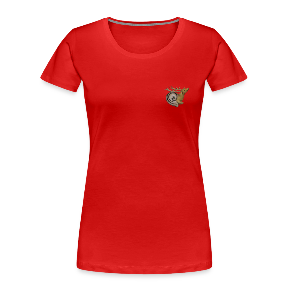 Mittelalterliche Tiere T-Shirt "Hirsch-Schnecke" I dunkel I Damen - Rot