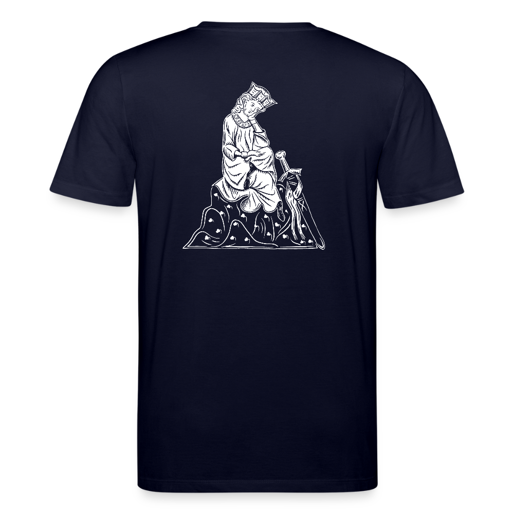 Bio-Shirt Walther von der Vogelweide (weißer Print hinten) | Mittelalterlicher Codex - Navy
