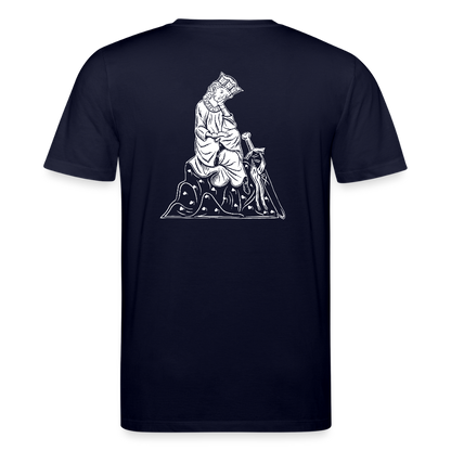 Bio-Shirt Walther von der Vogelweide (weißer Print hinten) | Mittelalterlicher Codex - Navy