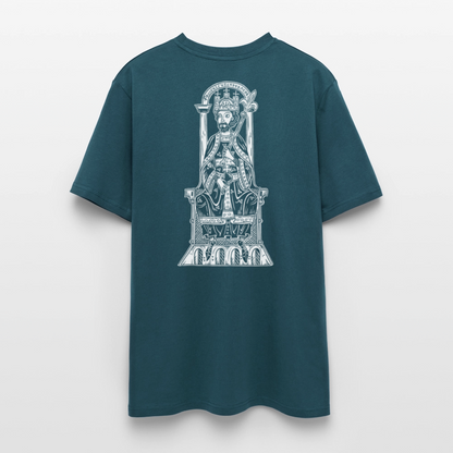 Bio-Shirt Friedrich I. Barbarossa (weißer Print hinten) | Mittelalterlicher Codex - Dunkles Petrol