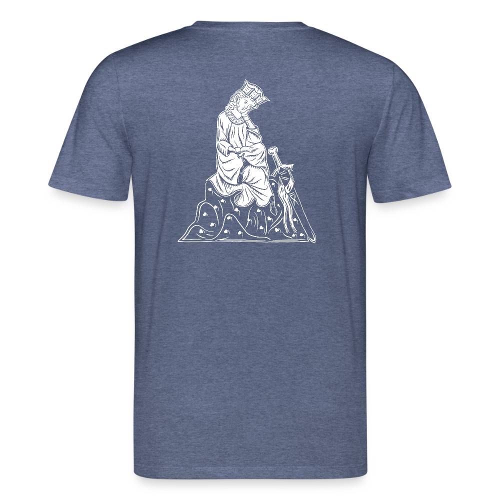 Bio-Shirt Walther von der Vogelweide (weißer Print hinten) | Mittelalterlicher Codex - Dunkelblau meliert