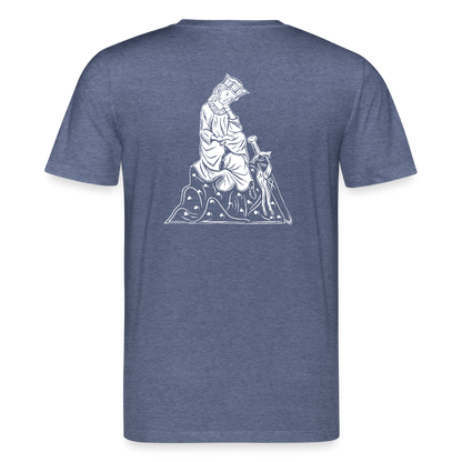 Bio-Shirt Walther von der Vogelweide (weißer Print hinten) | Mittelalterlicher Codex - Dunkelblau meliert