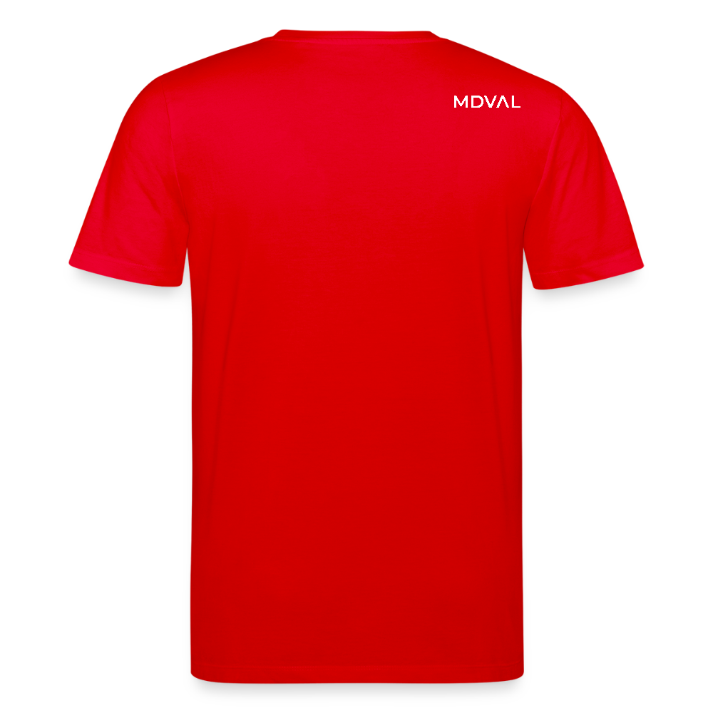Templer Shirt | Symbol des Templerordens "Zwei Reiter auf einem Pferd" front | dunkel | Bio-Shirt - Rot
