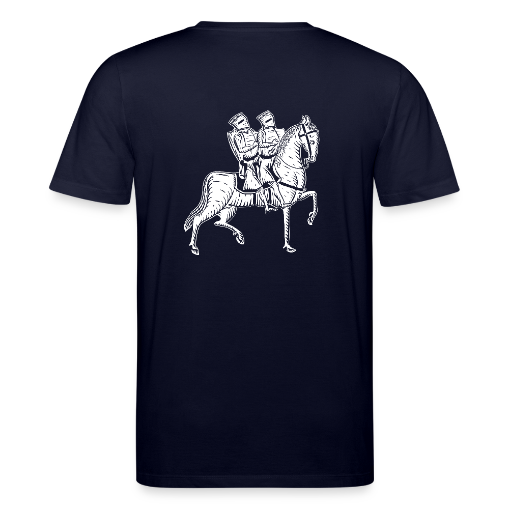 Templer Shirt | Symbol der Templer "Zwei Reiter auf einem Pferd" back I dunkel I Bio-Shirt - Navy