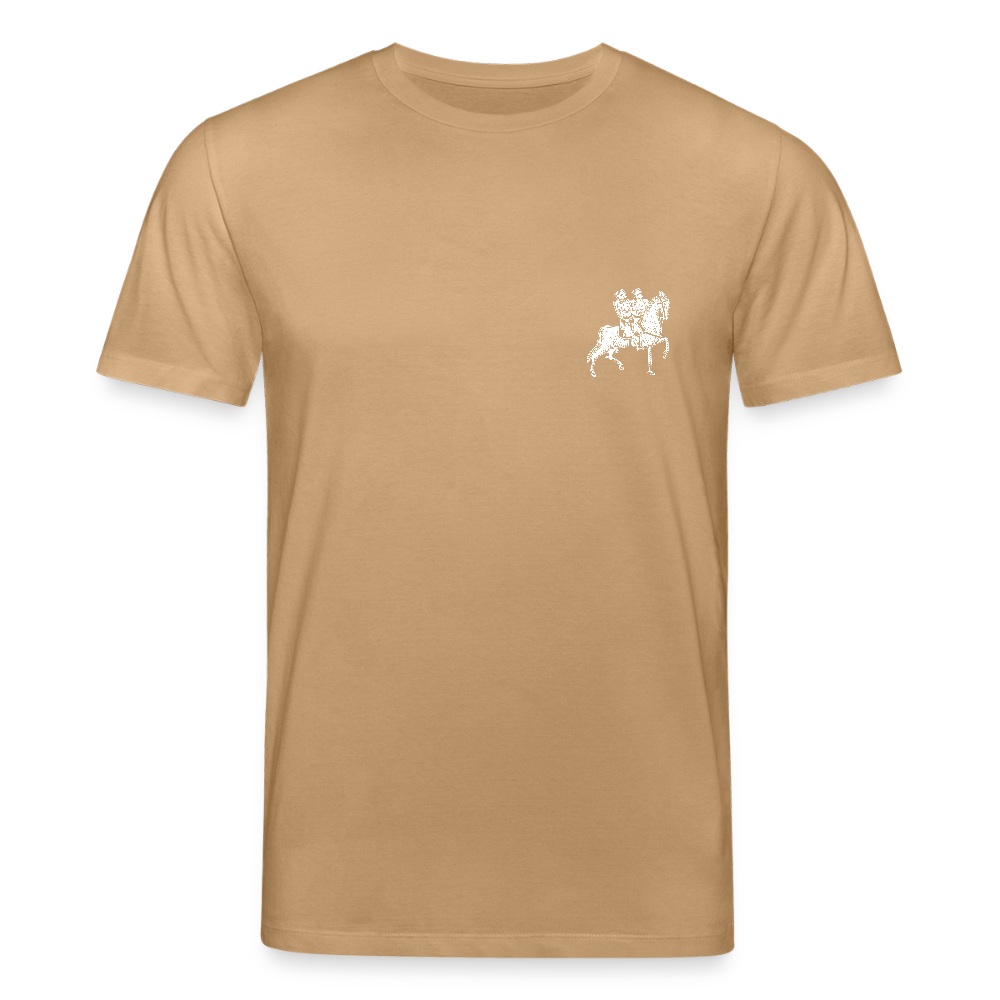 Templer Shirt | Symbol des Templerordens "Zwei Reiter auf einem Pferd" front | dunkel | Bio-Shirt - Karamell 