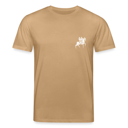 Templer Shirt | Symbol des Templerordens "Zwei Reiter auf einem Pferd" front | dunkel | Bio-Shirt - Karamell 