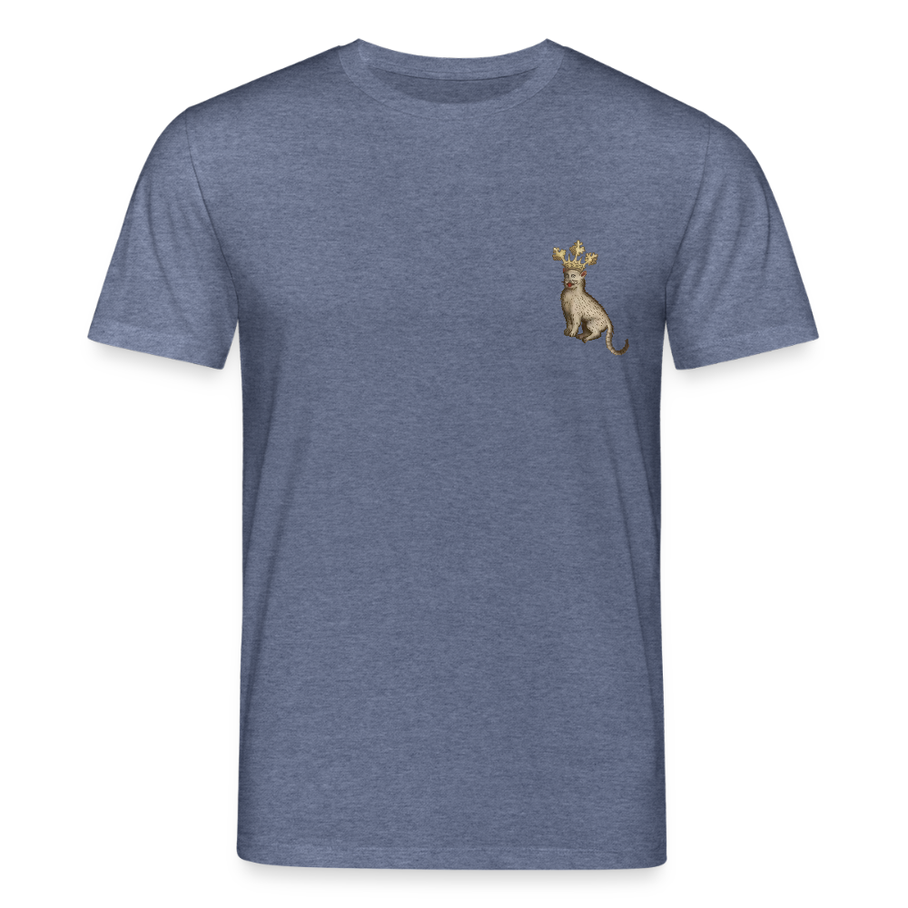 Mittelalterliche Tiere T-Shirt I "Königskatze" I dunkel I Bio-Shirt - Dunkelblau meliert