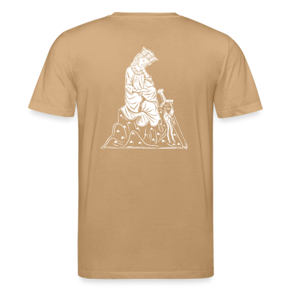 Bio-Shirt Walther von der Vogelweide (weißer Print hinten) I Mittelalterlicher Codex - Karamell 